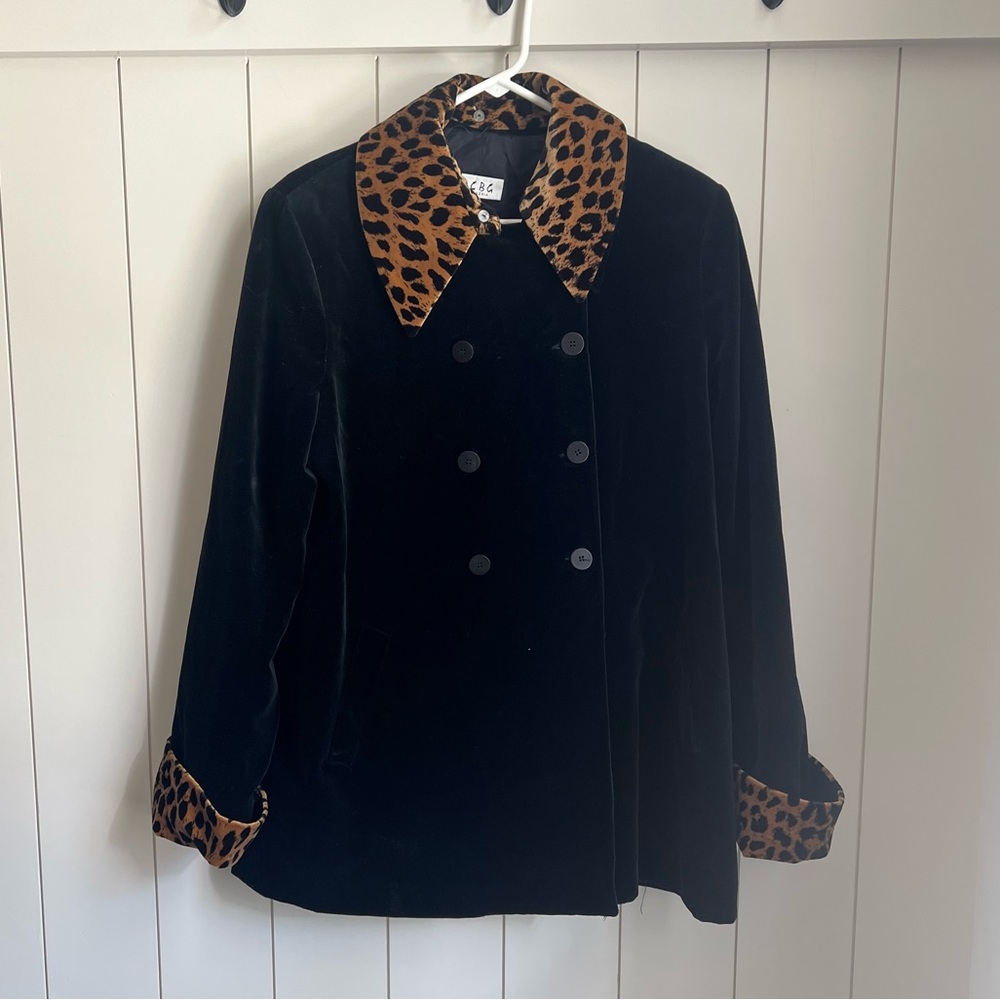 VNTG BCBG leopard trim velvet coat